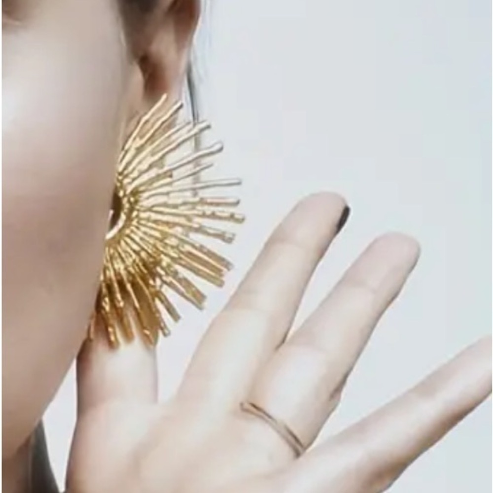 Nwt Zara Gold Sun Ray Earrings